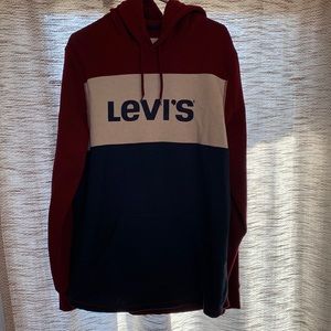 Dark Red, Blue, and White/Cream colored hoodie. Mens XL.  Levi